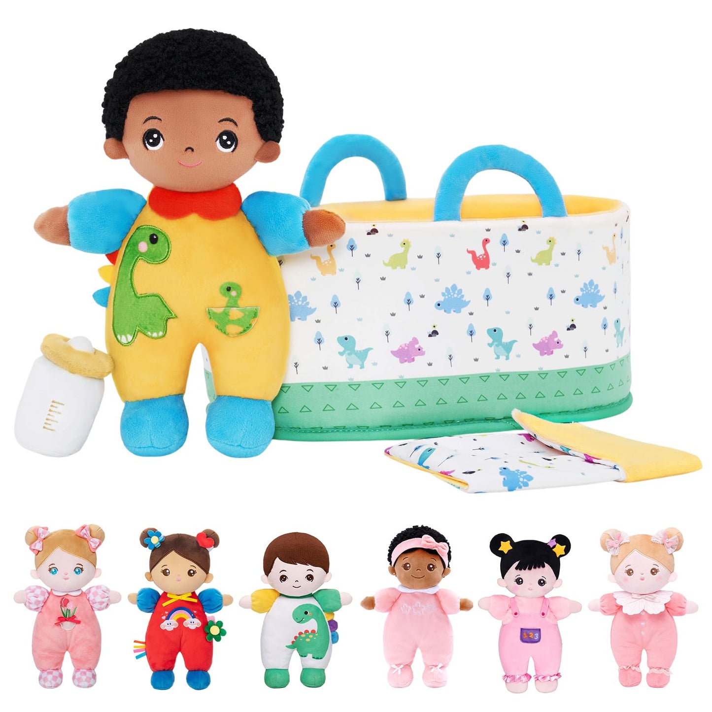 OUOZZZ Soft Black Baby Boy Doll- My Buddy Doll Birthday Gifts for Boys Plush Dinosaur Toy for Toddlers Little Kids Infants Big B