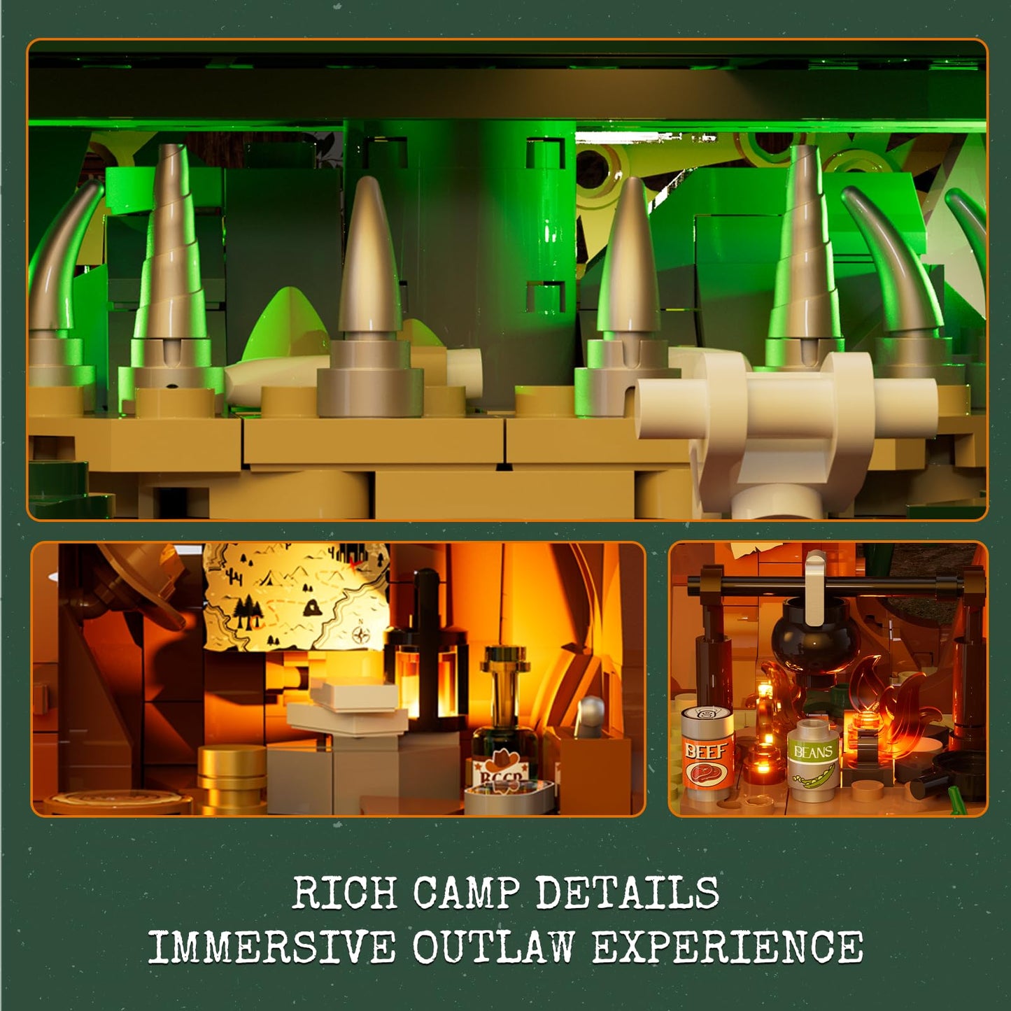 Lumibricks Western Sequoia Bandit Outpost Lighting Building-Bricks Set - Wild West Outlaw Hideout 1183 Pcs Collection Role Play Set for West Lovers