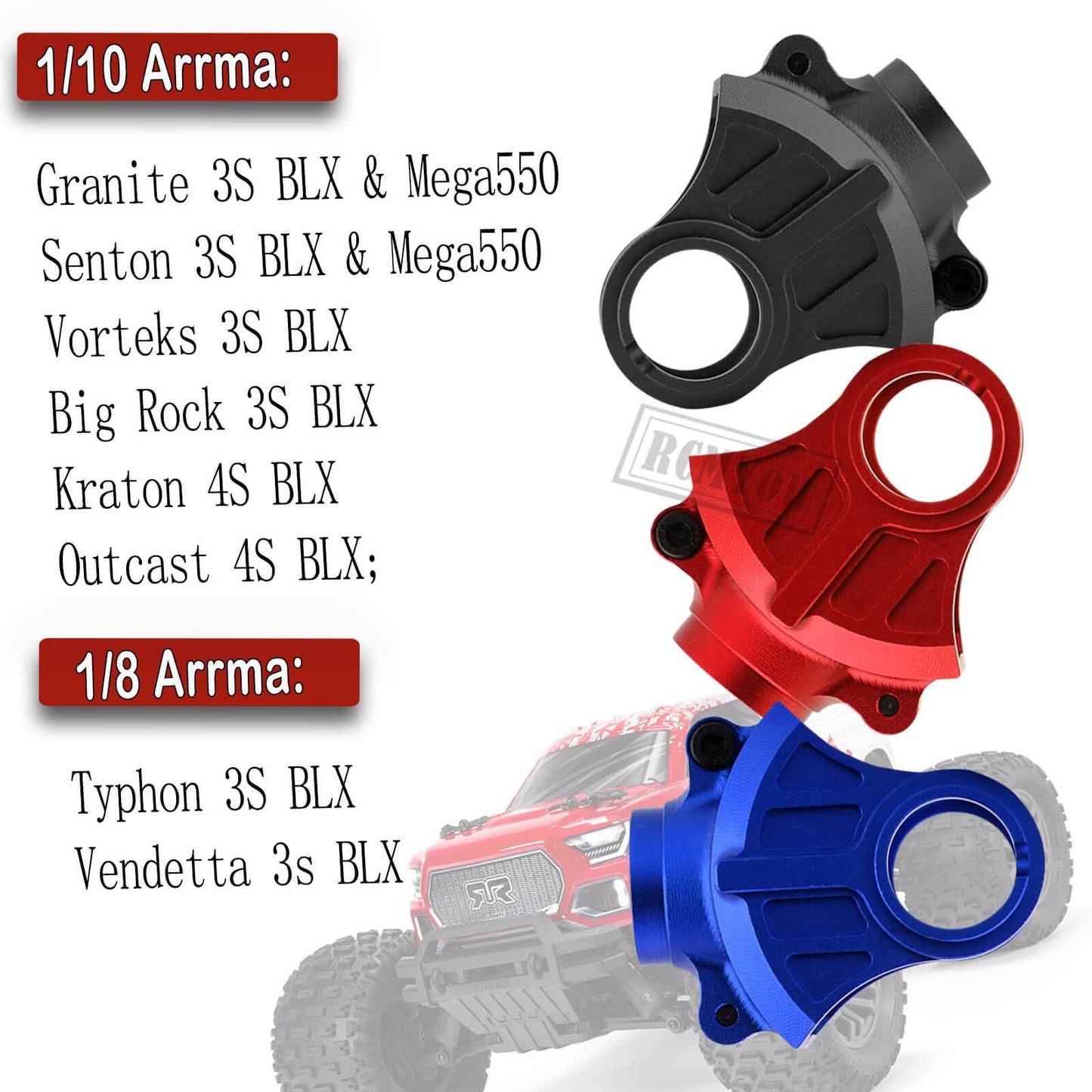 RCMYou Upgrades Part for 1/10 Arrma Big Rock/Granite/Vorteks/Senton 3S BLX&Mega550,1/10 Outcast/Kraton 4S BLX 4WD,1/8 Typhon/Ven