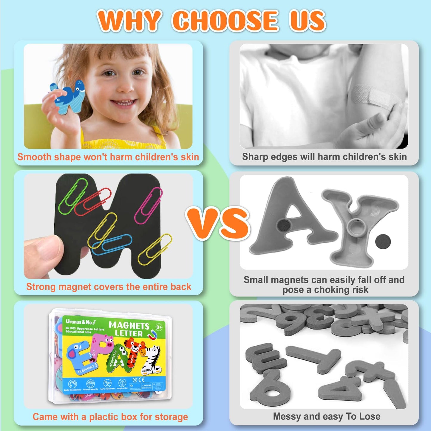 Magnetic Letters And Numbers, Fridge Alphabet Magnets For Toddlers 1-3, 52 Pcs Refrigerator Toys - 26 Uppercase 20 Numbers 6 Sym