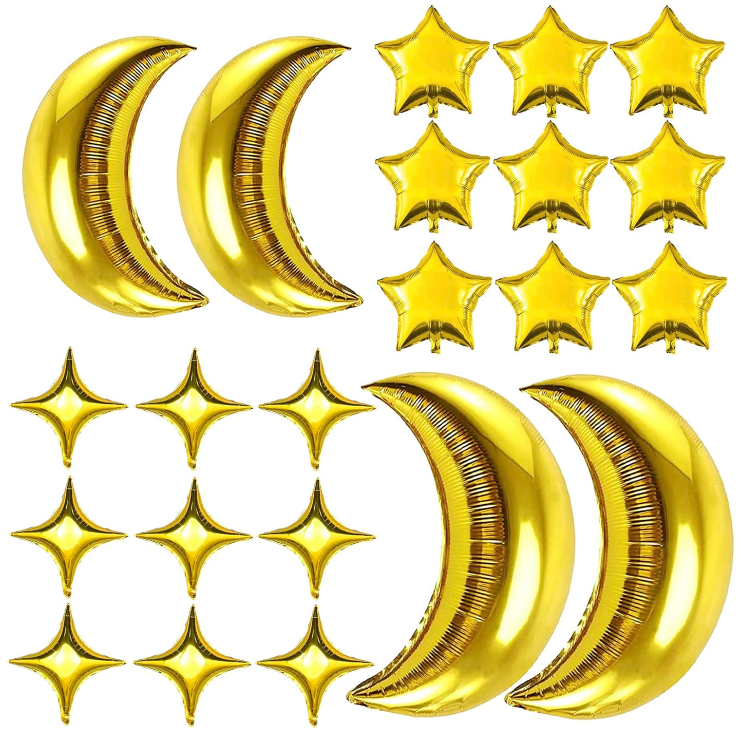 54Pcs Star Foil Balloons Moon Foil Mylar Balloons Kit With 50Pcs Gold Star Balloons And 4Pcs Large Moon Foil Balloons For Baby S