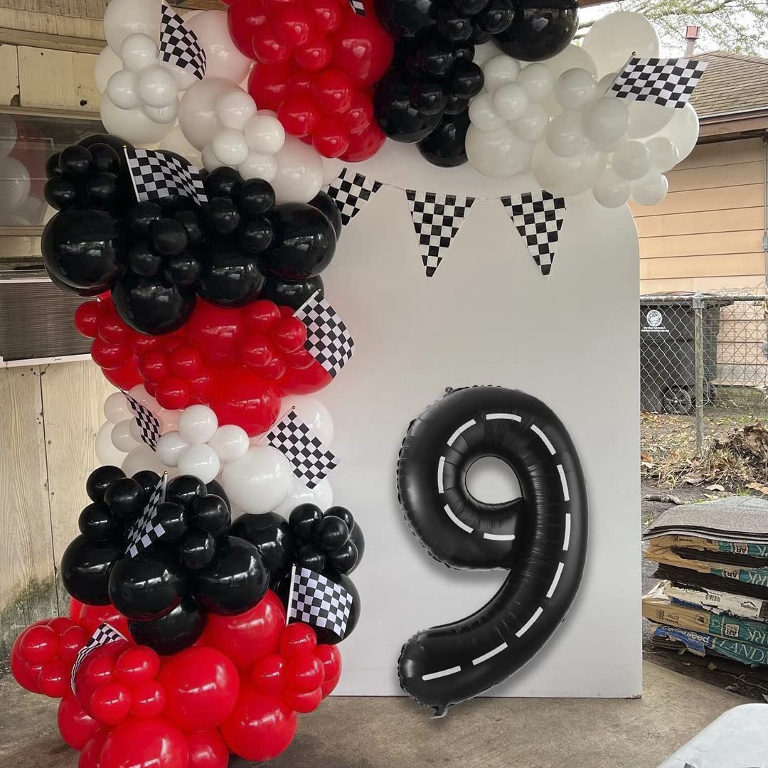 Race Car Number 9 Balloons,40 Inch Racing Car 9 Birthday Balloons Two Fast Balloon Race Track Black 9 Balloon Number For Cars Theme Birthday Party