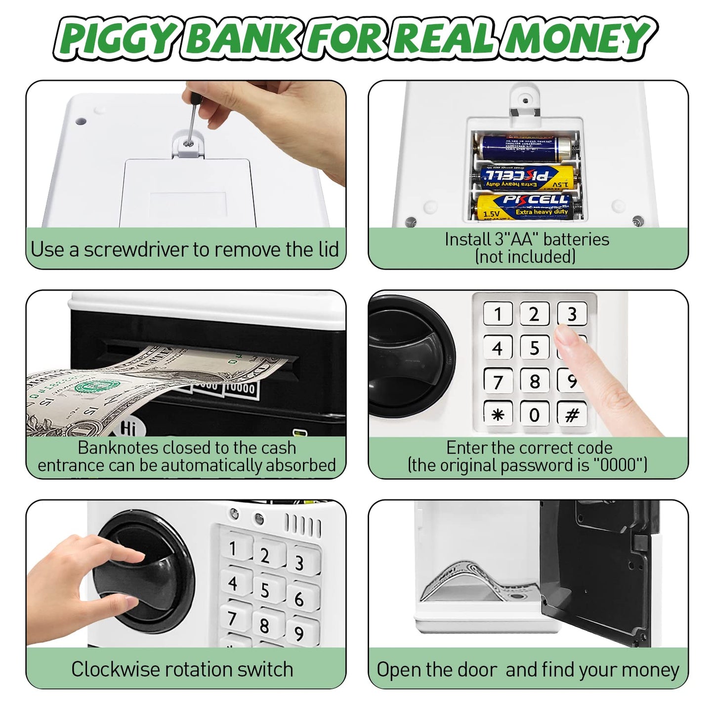 Electronic Piggy Bank For Girls Boys, Money Bank With Password Cute Atm Piggy Bank Coin Can, Auto Scroll Paper Money Saving Box, Best Toy Gifts For Kids Children