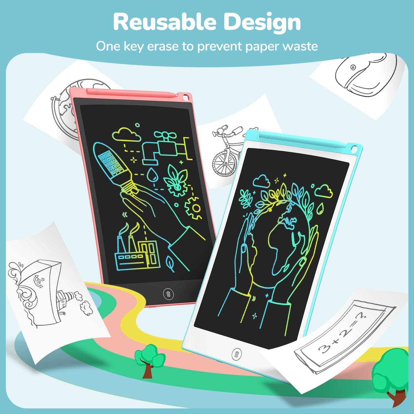 Tecjoe 3 Pack Lcd Writing Tablet, 8.5 Inch Colorful Doodle Board Drawing Tablet For Kids, Kids Travel Games Activity Learning Toys Birthday Gifts For 3 4 5 6 Year Old Boys Girls Toddlers Preschooler