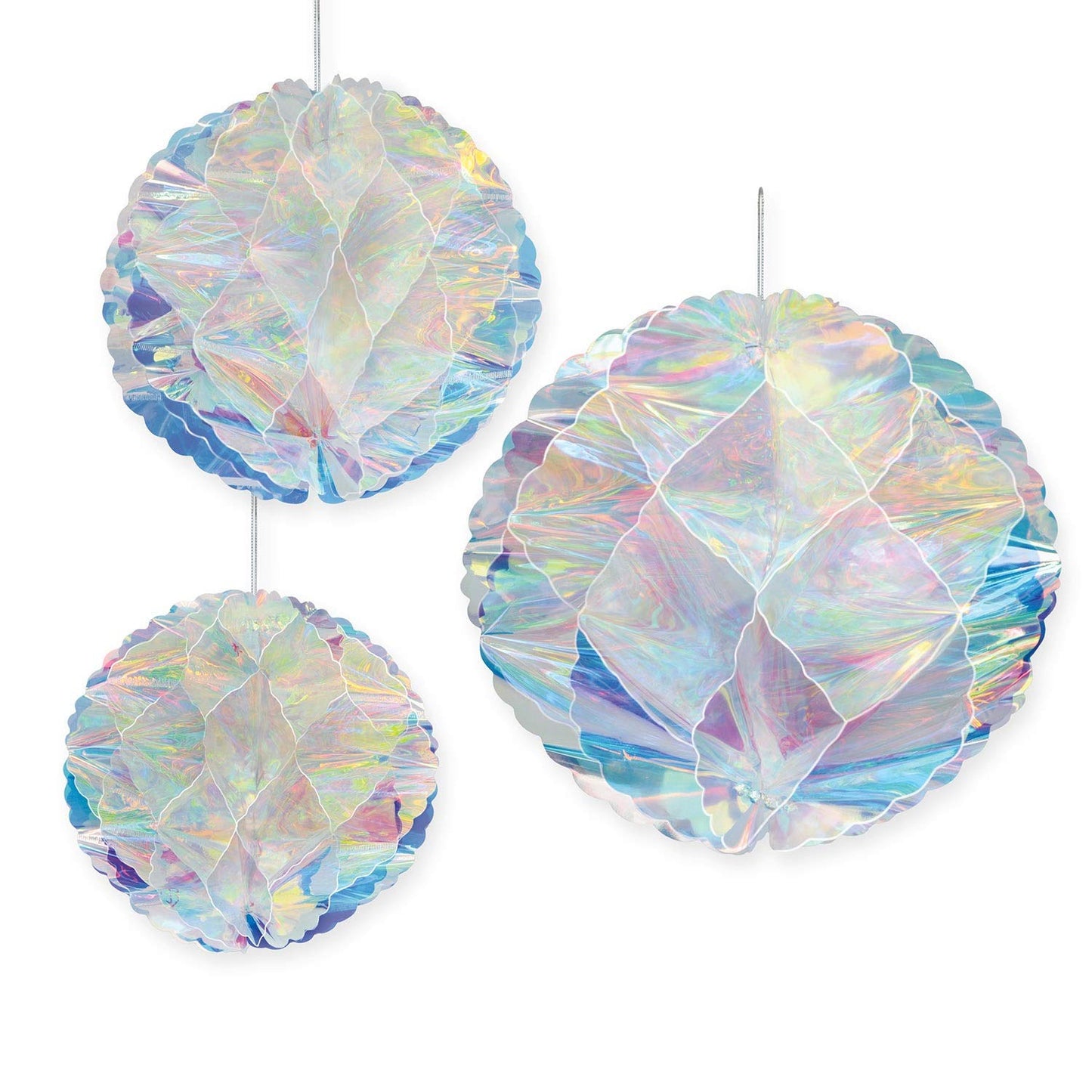 Beistle Assorted Sizes Iridescent Honeycomb Balls  3 Pcs