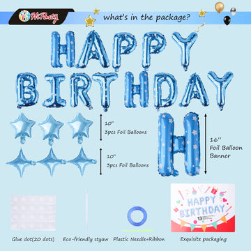 Hiparty Birthday Banner, 3D Mylar Foil Happy Birthday Balloons, 24Pcs Birthday Party Decorations With 6Pcs Star Balloons For Men