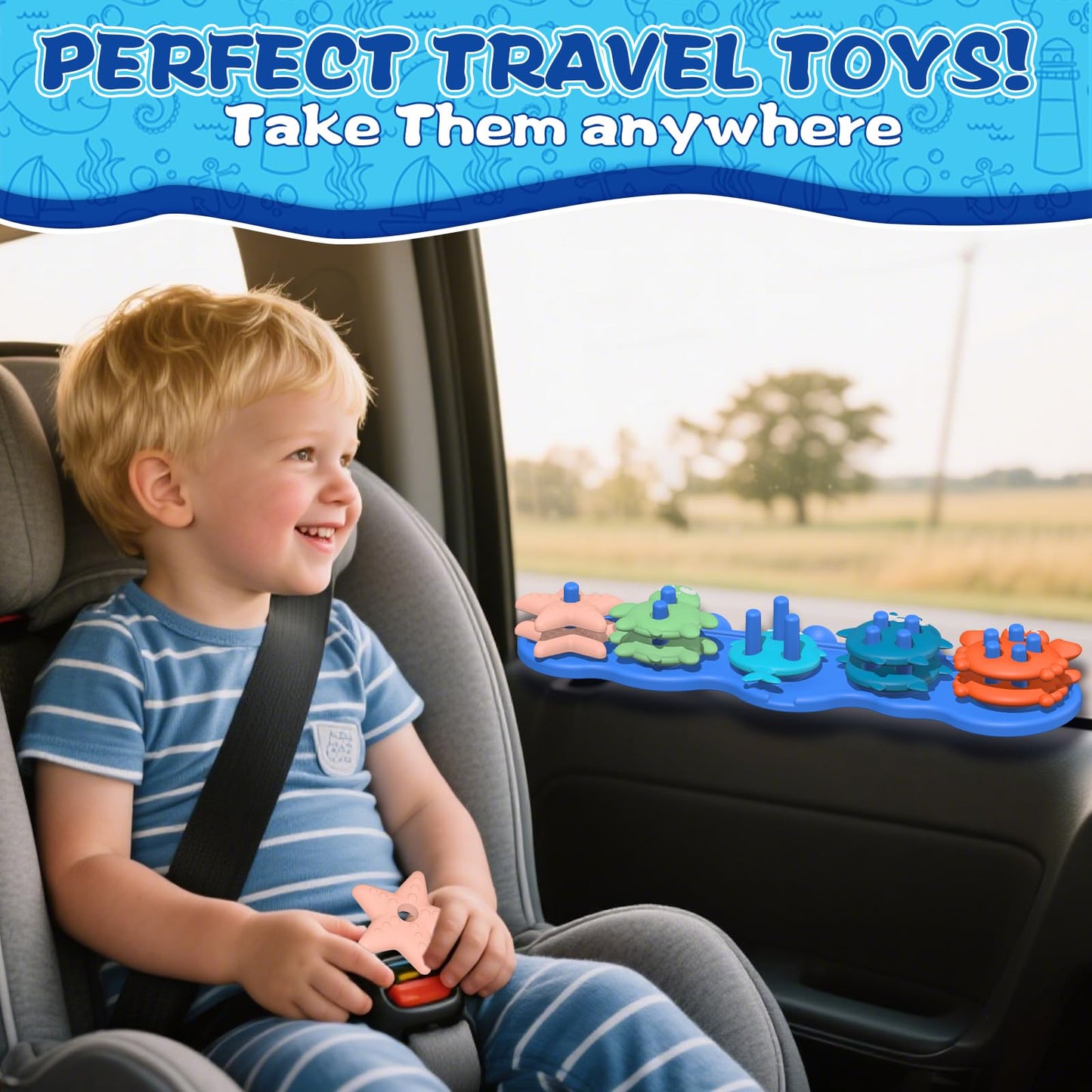 Toddler Bath Toys  enhanced Silicone Mold Free Ocean Animal Shape Sorting & Stacking Baby Bath Toys  No Hole Bathtub Floating Toys Gift for Boys Girls  Early Learning Sensory Water Toys  Bathtime Fun