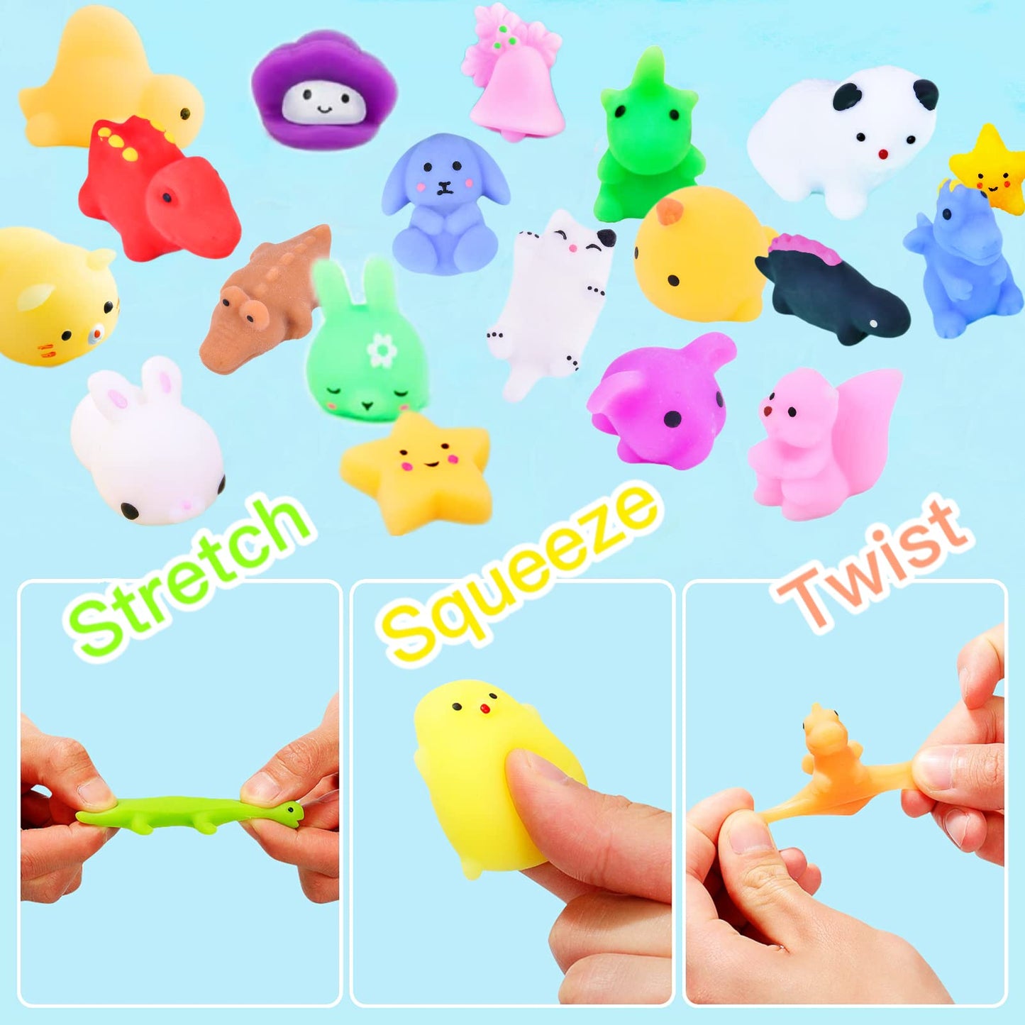 100Pcs Mochi Squishy Toy Individually Wrapped Squishy Toys For Kids Party Favors, Kawaii Squishies Animals Stress Relief Toy For