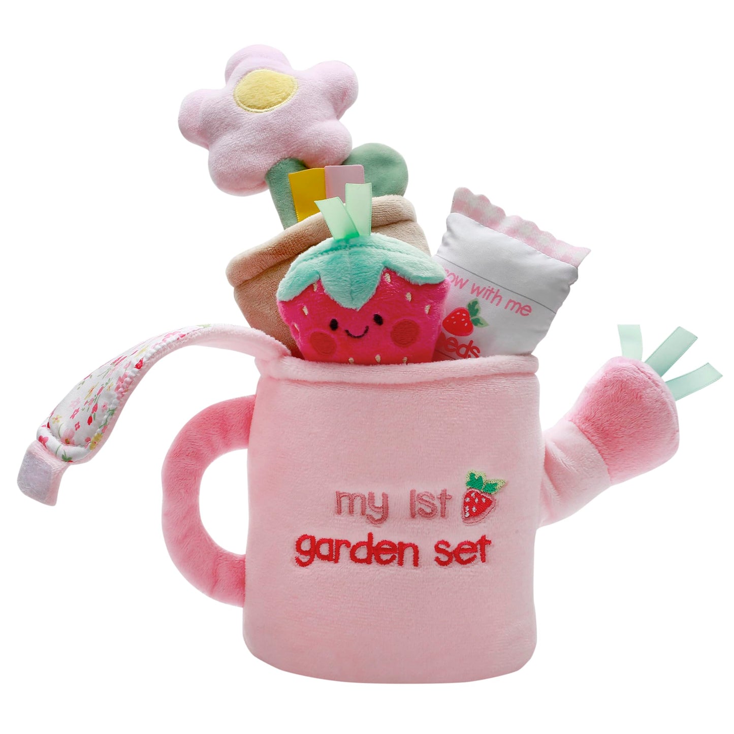 4 Piece Plush My First Garden Play Set With Sensory Toys For Baby, Pink, 6 Inch