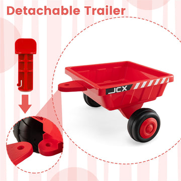 Olakids 12V Kids Ride On Tractor, Battery Powered Motorized Electric Car With Trailer, Dual Motors, Remote Control, Light, Music, Usb, Toddler Vehicle Toys For Boys Girls (Red)
