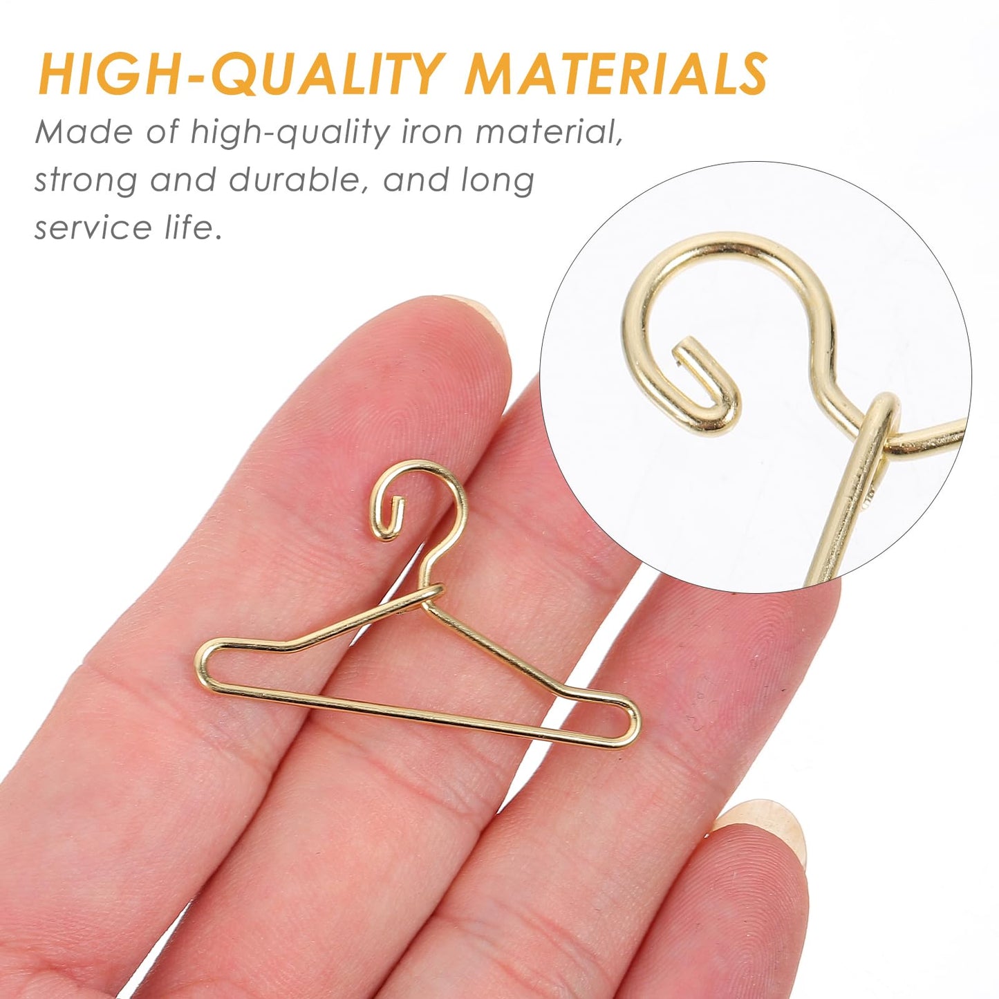 50Pcs Mini Clothes Hangers Metal Doll Clothes Dress Outfit Holders Wire Rack Stand For Miniature Dollhouse Gown Closets Toys Bedroom Accessories Golden 40Mm