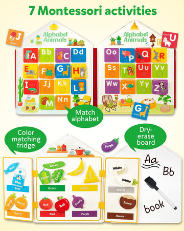 Coogam Toddler Felt Montessori Busy Book, Activity Sensory Boards Fine Motor Skill Quiet Book Car Travel Binder Autism Toys Preschool Learning Educational Gift For 3 4 5 Year Old