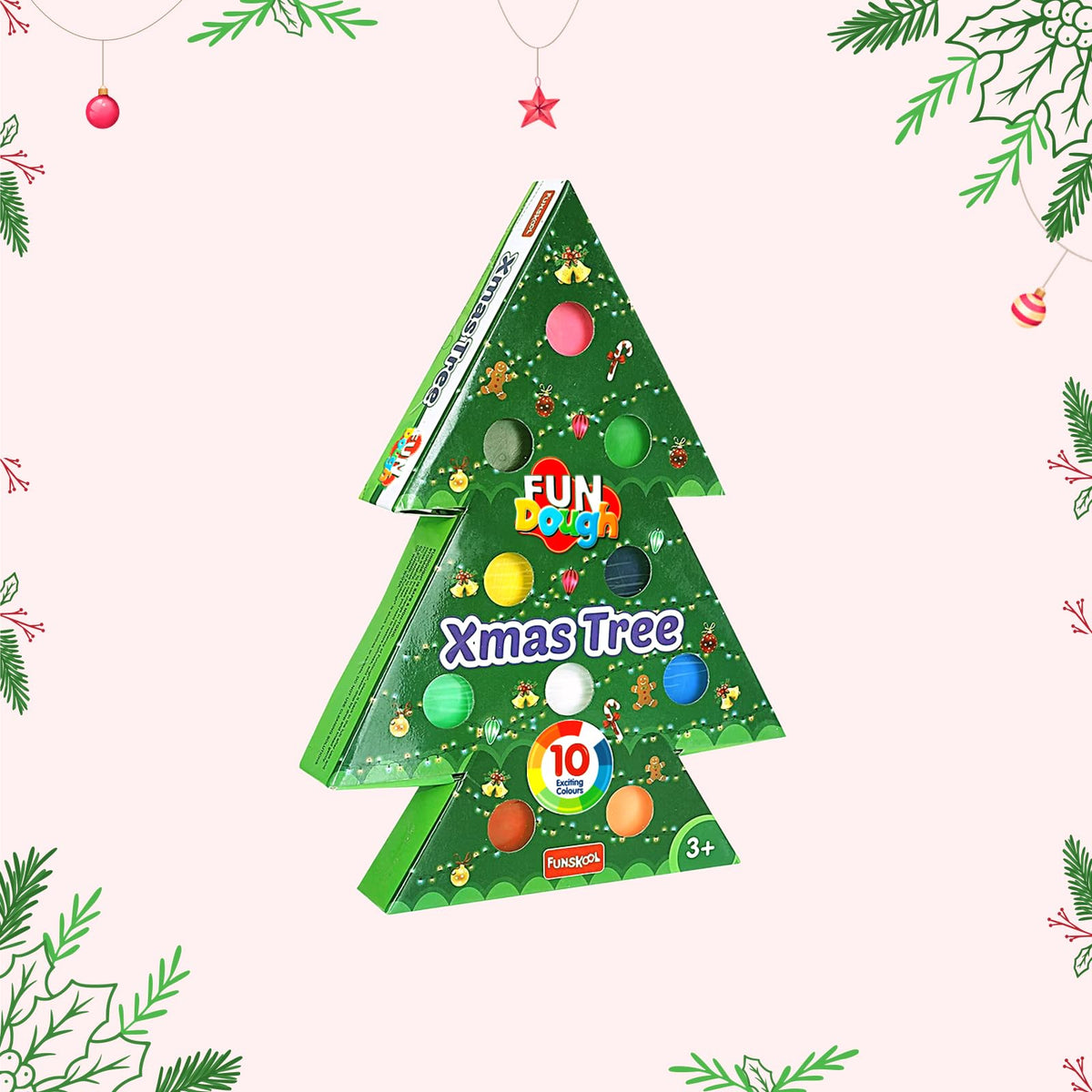 Funskool Fundough Christmas Tree  10 Colourful Dough Tubs(25G Each), Creative Shaping & Sculpting Toys For Kids, Multicolour, I