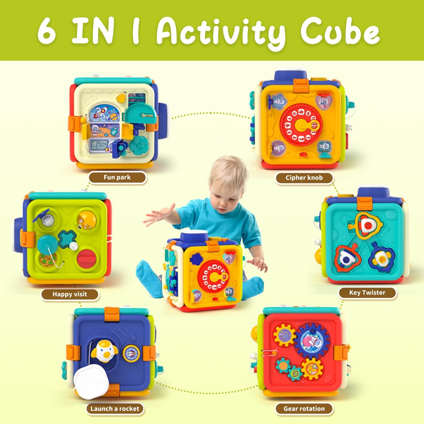 Busy Board For 1+ Year Old Girl & Boy Gifts, Montessori Toys For 1 2 3 4 Year Old Toddler, 6-In-1 Educational Early Development