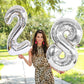 2Pcs 40 Inch Number Balloon Foil Balloons Number 28 Jumbo Giant Balloons Prom Balloon Mylar Huge Number Balloon For Birthday Party Decoration Wedding Anniversary, Xxxl Silver 28 Number Balloon