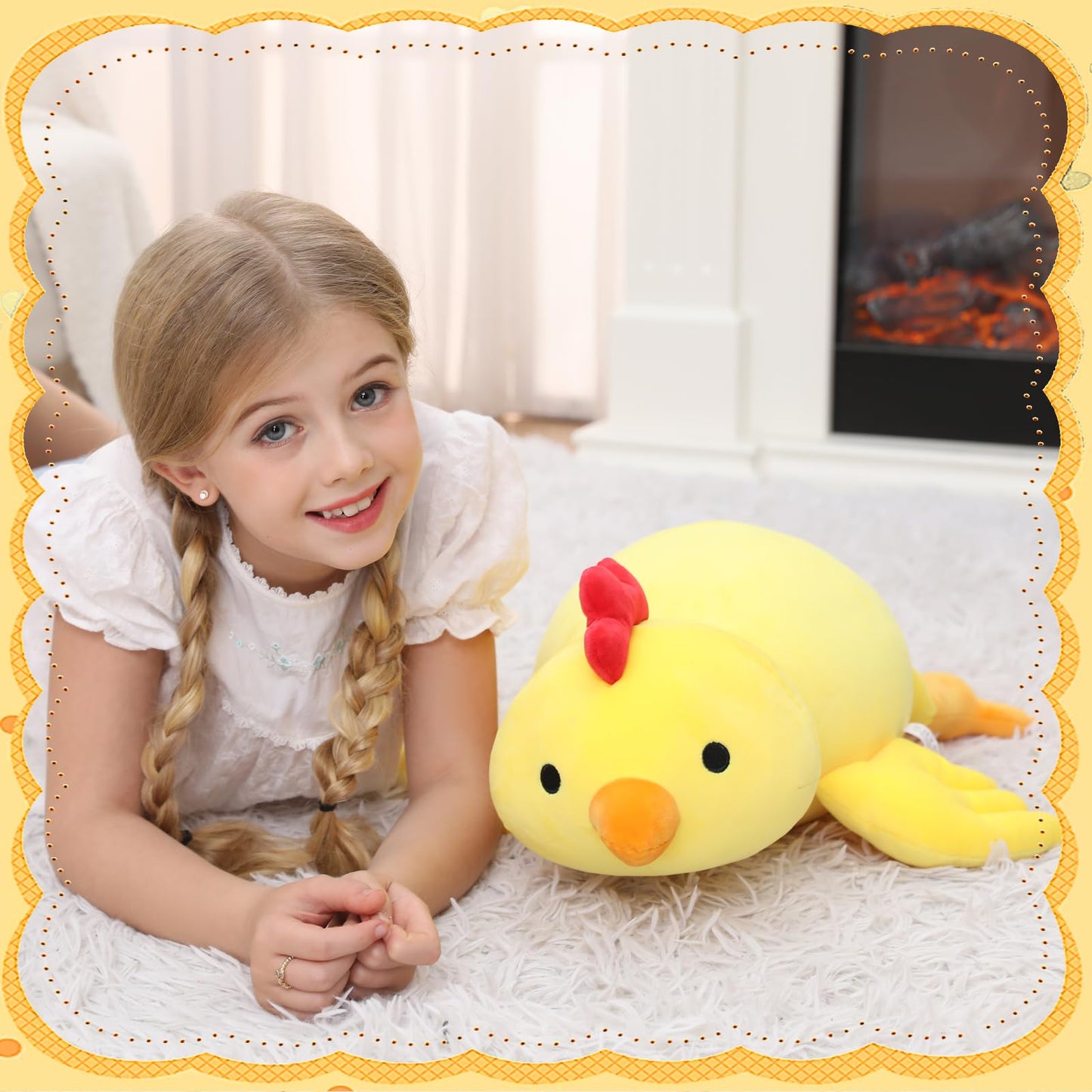 Florviv Weighted Chick Stuffed Animals Weighted Chicken Plush Toy 24'' 4.2Lb Funny Hugging Dolls Plushies Pillows For Boys And G