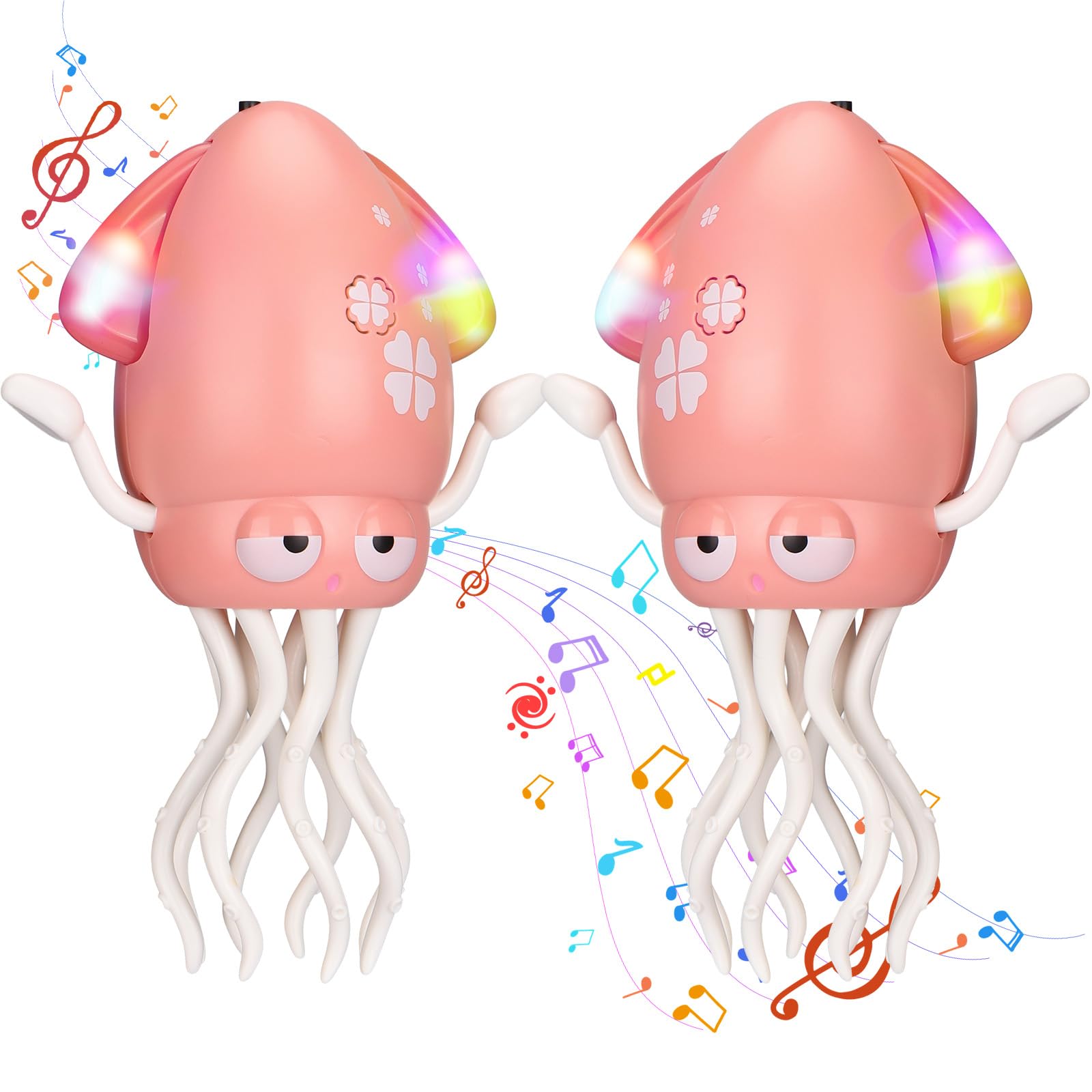 Vodolo 2pcs Magic Electric Dancing Octopus Toy with Led Light and Music,Baby Must Haves Tummy Time Baby Toys,Pink