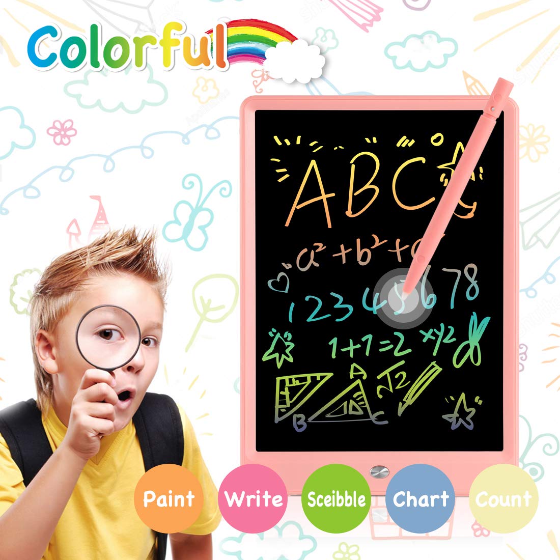 ORSEN 10 Inch LCD Writing Tablet - Colorful Doodle Board for Kids, Pink, Model OS-LCD-10, Educational Gift for Ages 3-6