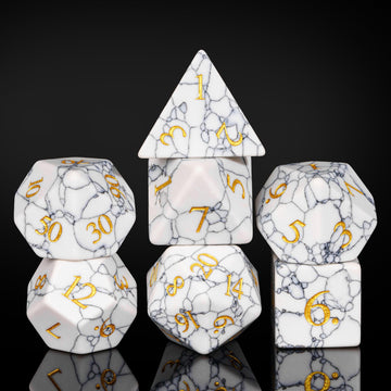 UDIXI Howlite Stone Dice Set D&D 7PCS Gemstone Dice Polyhedral DND Dice with Gift Case for Dungeons and Dragons Role Playing Gam