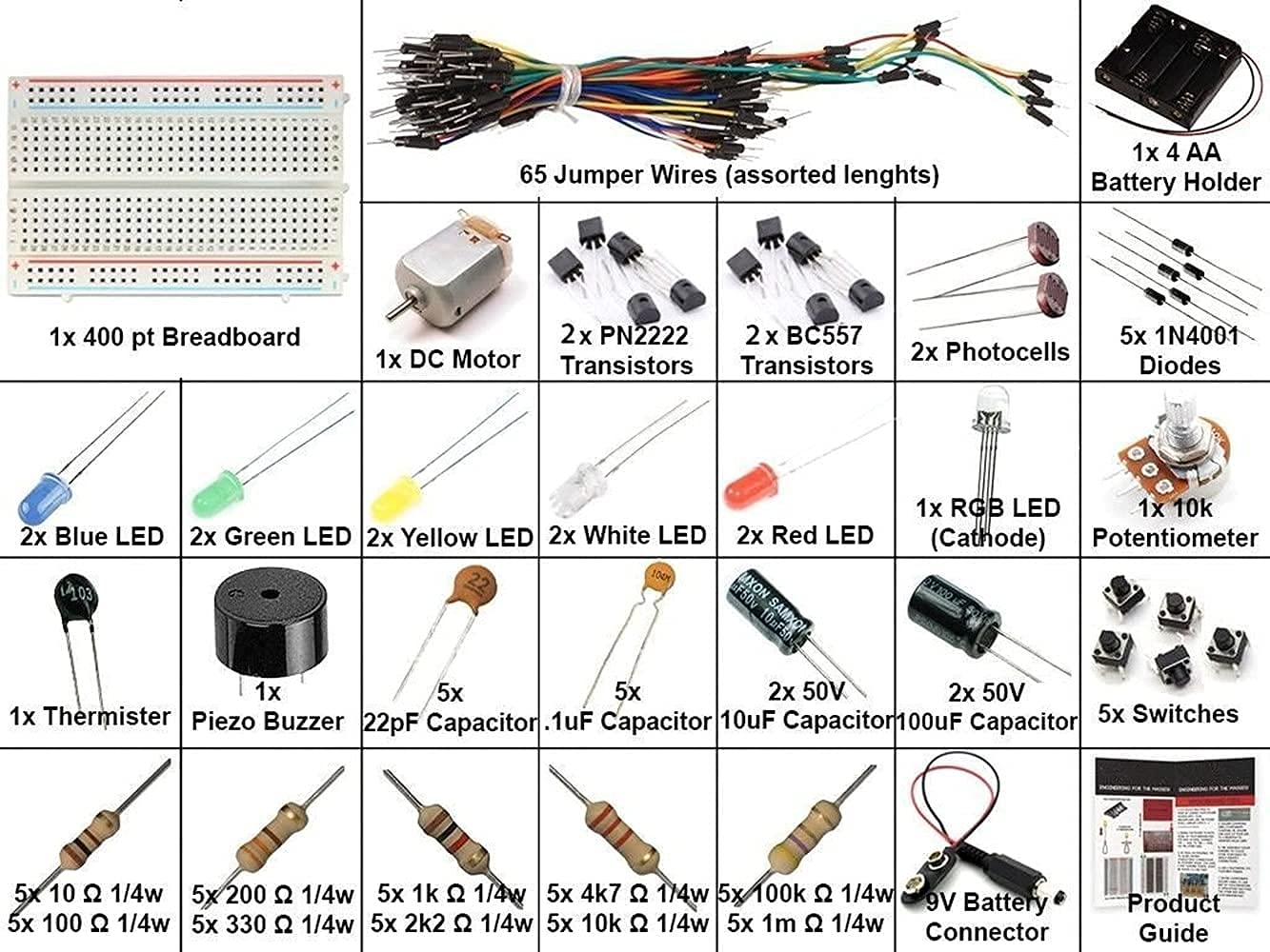 Ardest Fundamentals Of Electricity For Arduino Projects Learning Basic Starter Kit W/Breadboard Jumper Wire Motor Led Resistors And Capacitors