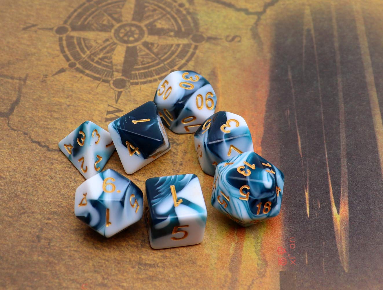 Creebuy D&D Dice Set Teal White Dice For Dungeon And Dragons Dnd 7-Die Rpg Dice D20 D12 D% D10 D8 D6 D4