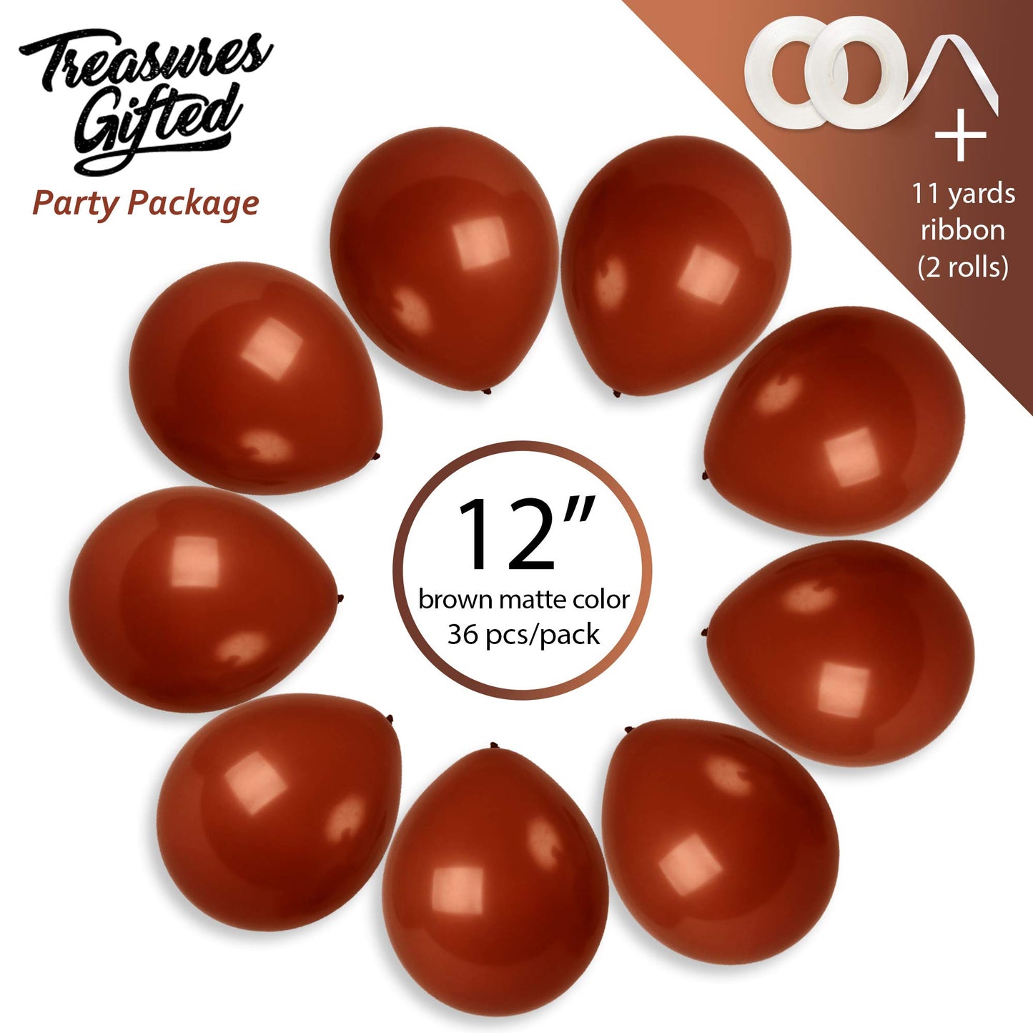 Treasures Gifted Dark Brown Balloons - Mocha Brown Matte Balloons - Dark Tan Balloons, 12 Inch Balloons - Chocolate Balloons - L