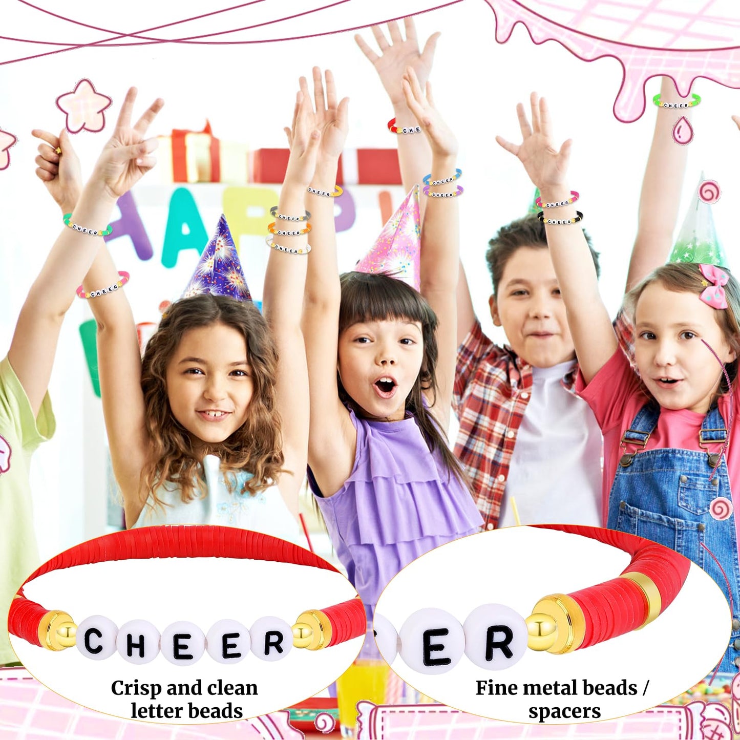 Luyi 96 Pcs Cheer Bracelets For Team Cheer Gifts Cheerleader Gifts Set For Cheer Stuff Women Preppy Heishi Beaded Friendship Y2K