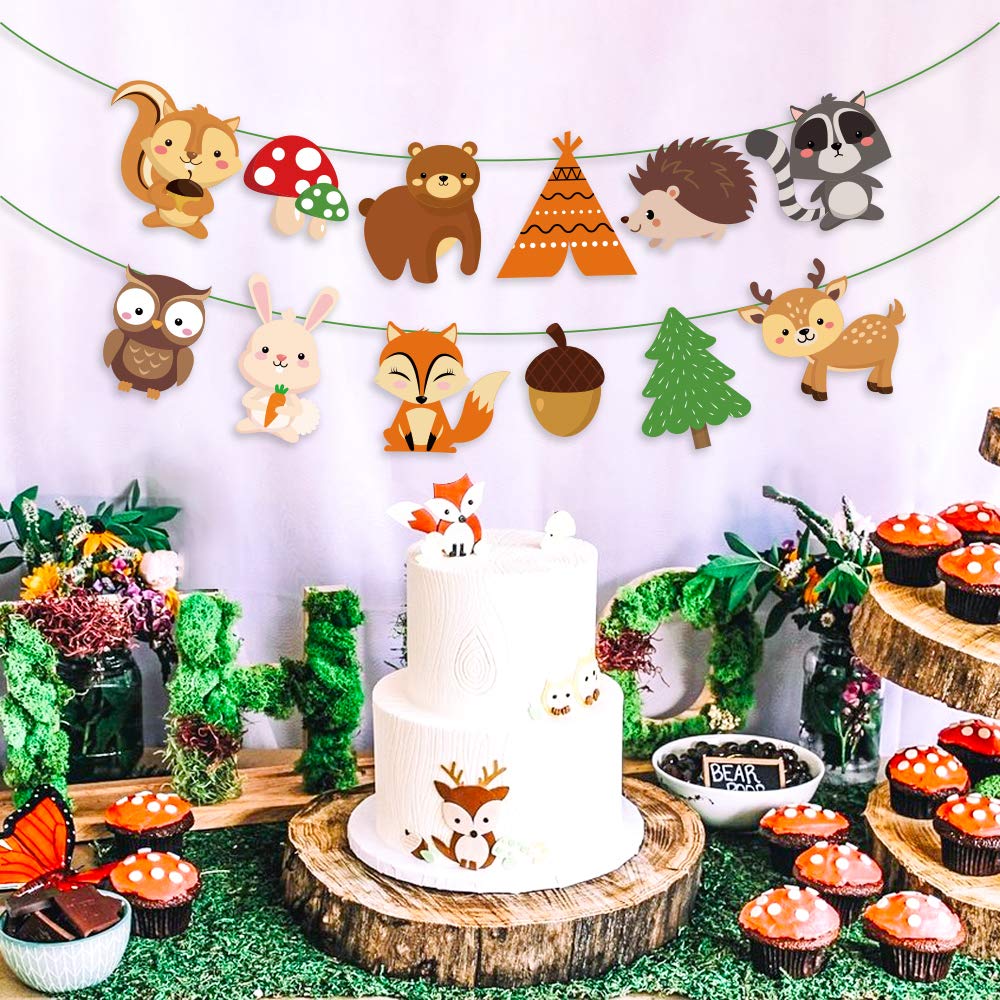 Cc Home Woodland Creatures Banner Forest Animal Friends Bunting Banner For Kids,Boys,Baby Shower,Birthday Party Decoration