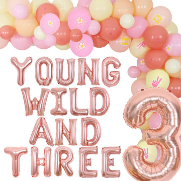 Joymemo Groovy 3Rd Birthday Party Decorations, Young Wild And Three Daisy Flower Balloons Garland Kit, Groovy Retro Boho Girls Third Birthday Party Supplies