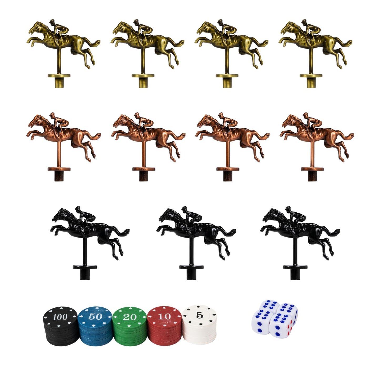 Metal Horse for Horse Racing Board Game, 5 Colors Chips, Gold  4, Rose Gold  4, Black  3