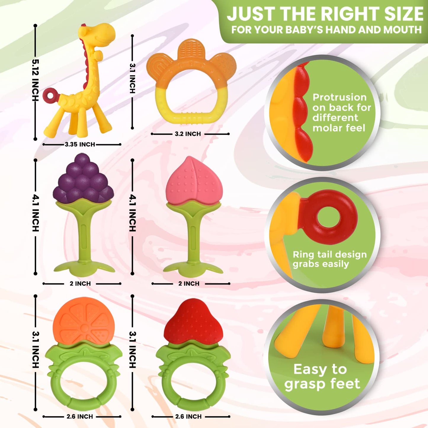 Sperric Silicone Baby Teething Toys - 6 Pack Freezer Safe Teethers for Infants 0-6 Months - Orange