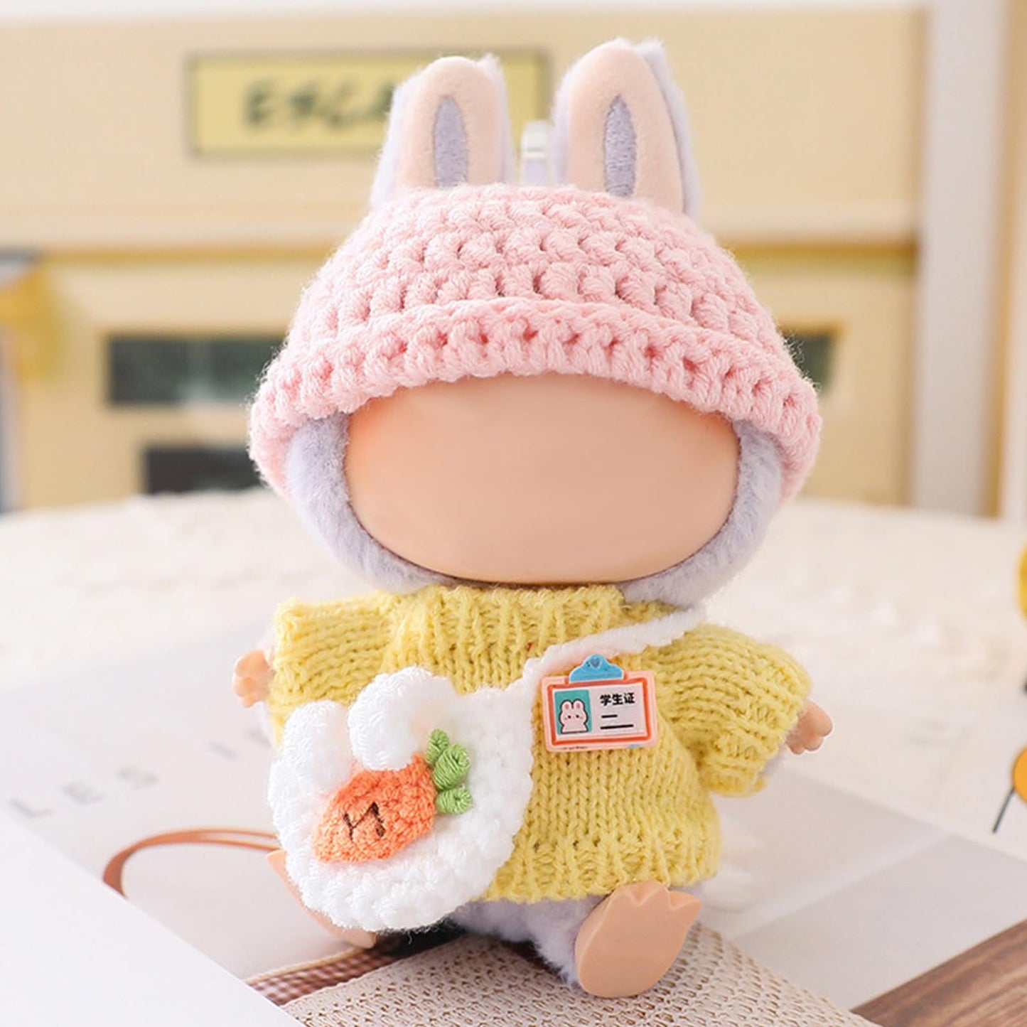 FANFX Doll Clothes(No Doll)  Handcrafted Crochet Outfit for 17cm Doll  Stylish Adorable Dolls Clothes Accessories for La  Best Gift for Your Dear Doll(Pink Hat Student Sweater)