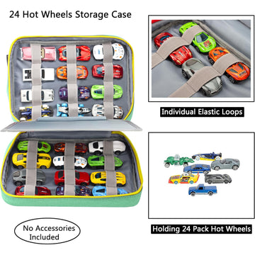 KISLANE Toy Cars Storage Case for 24 Cars, Green Polyester Bag, Compatible with Matchbox and Mini Toys