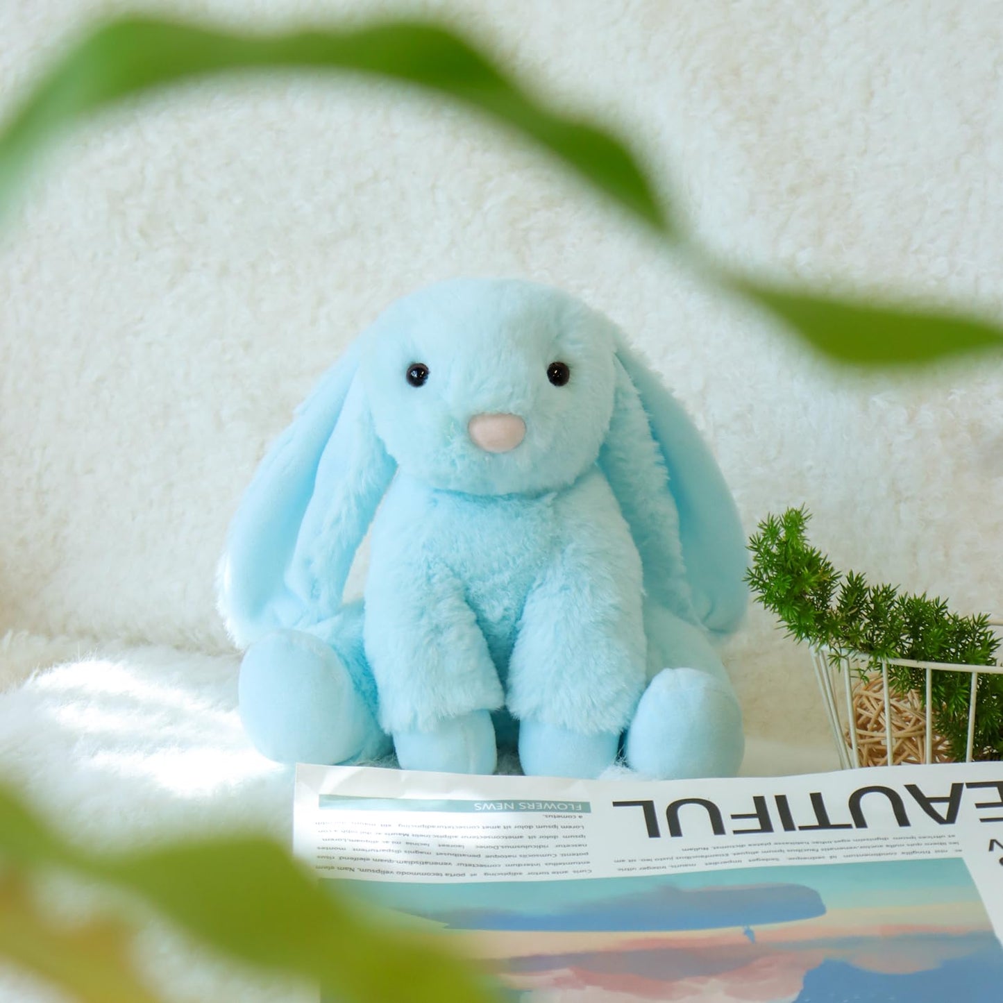Apricot Lamb Plush Light Blue Bunny Rabbit Stuffed Animal, 8 Inches, Soft Polyester, Fluffy Ears, Small Size
