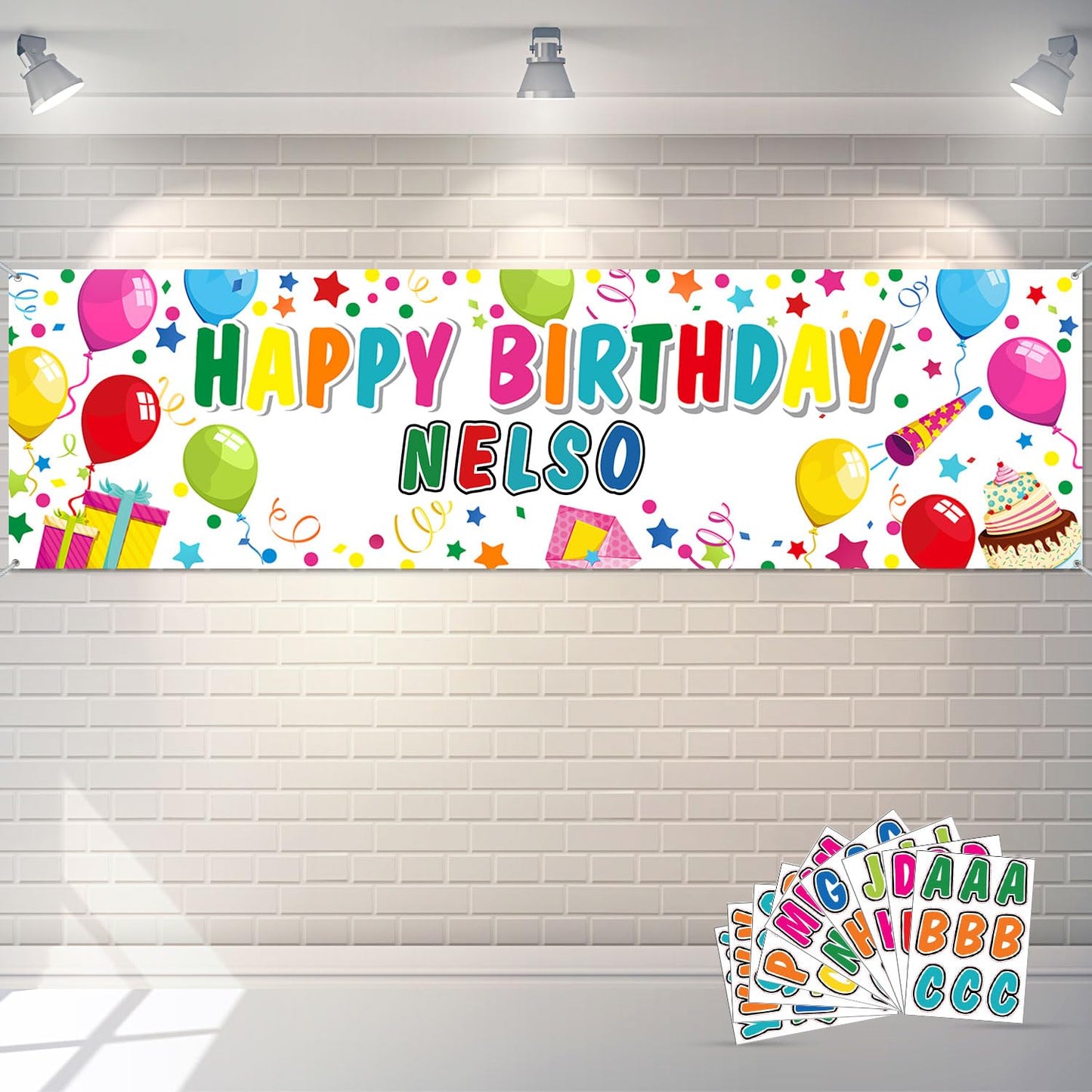 Tatuo Personalized Birthday Banner with Name DIY Colorful Happy Birthday Banner Backdrop with Alphabet Stickers Custom Name Back