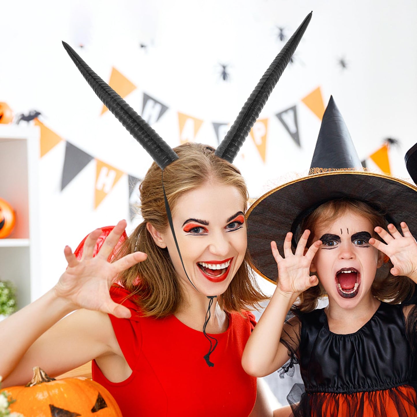 Halloween Foam Horn Headband Adjustable Black Sheep Horns Hair Accessory for Cosplay, Costume Party, and Festive Decorations