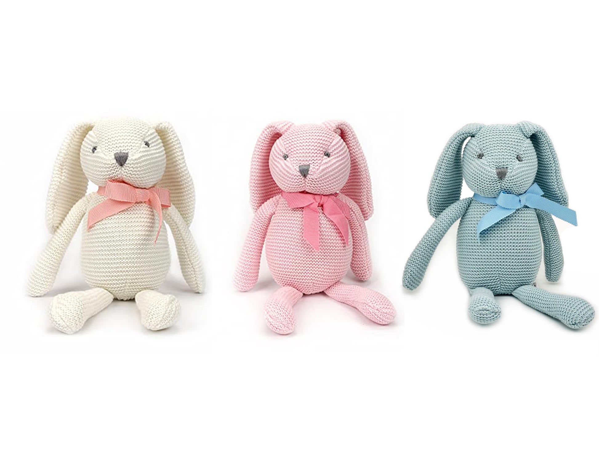 FLUFFYFUN 100% Organic Cotton Baby Toys Bunny Rabbit Stuffed Animals Bulk 7.1 (3pcs/Set)