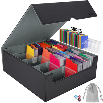 Afiing Card Storage Box For Trading Cards With 4 Card Supporters,3000+ Mtg Deck Box With 48 Colorful Divider,Trading Card Storag