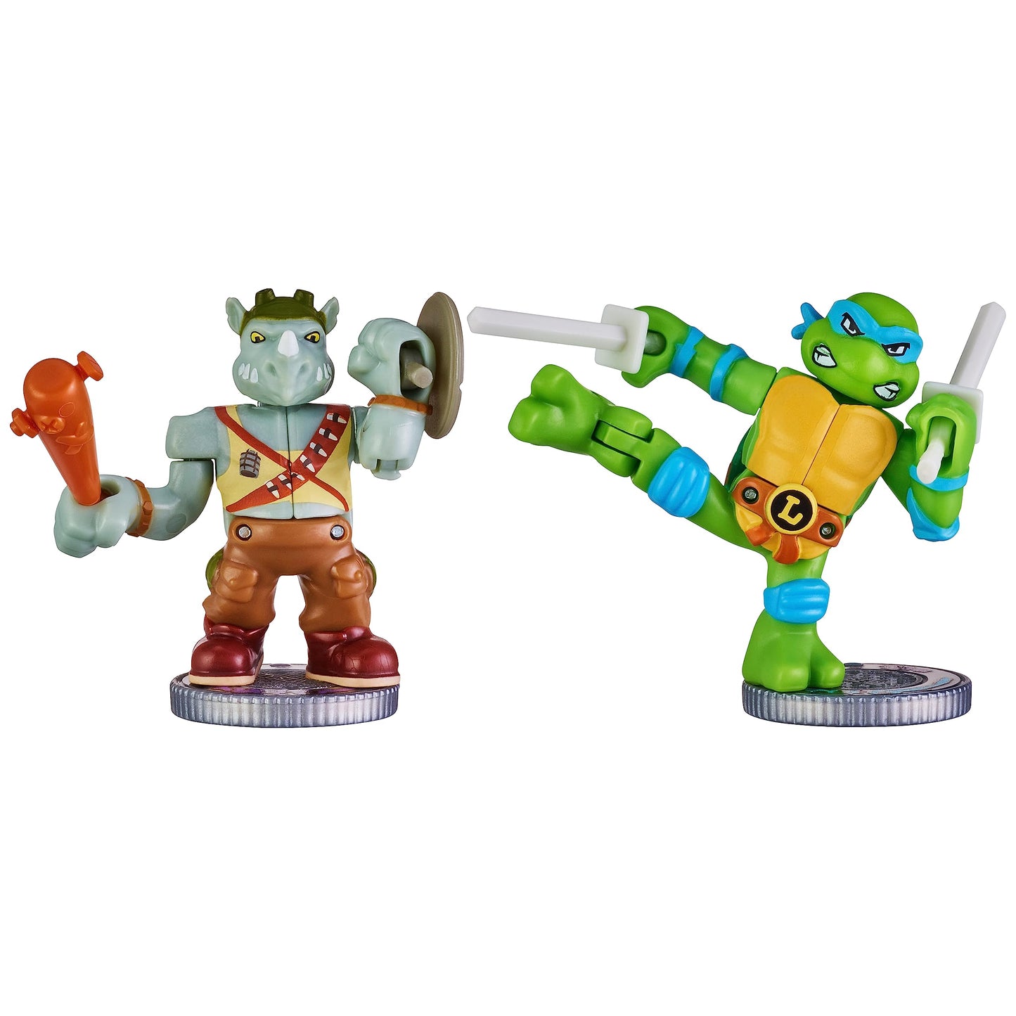 Akedo Legends of Akedo Mini Battling Warriors Pack - Leonardo Vs Rocksteady, Small, Multicolor, Model 15244, ABS & Metal