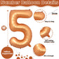40 Inch Number 5 Balloon, Big Foil Self Inflating 5Th Birthday Number Balloons Orange Decor, 0-9 Set Helium Ballons For Girls Ki