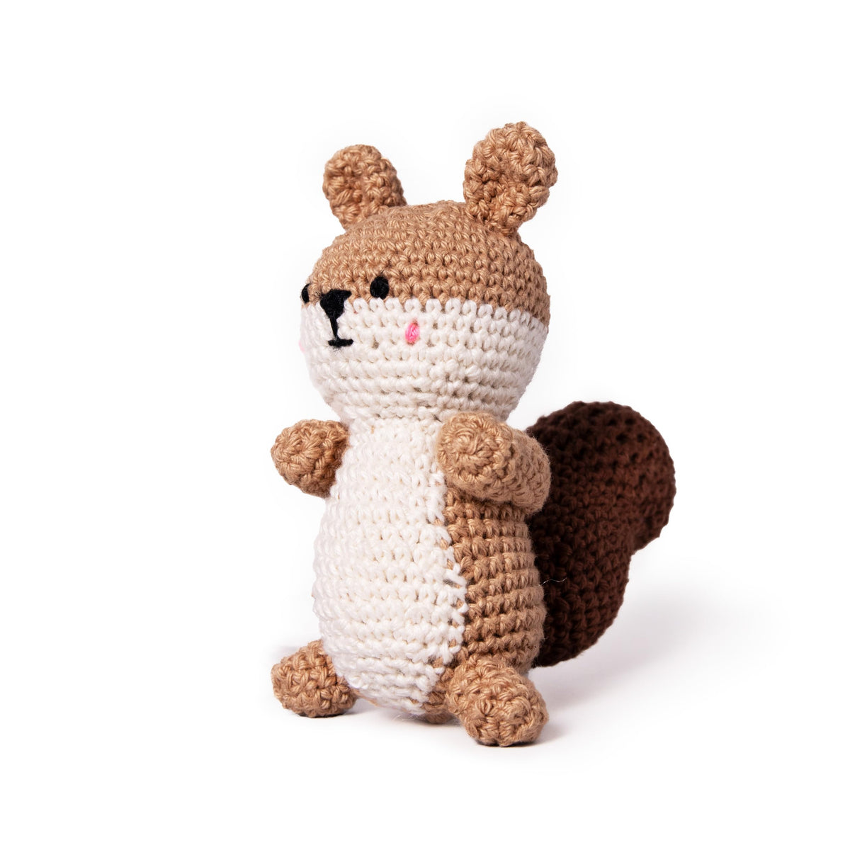 MynaMo Handmade Crochet Squirrel Plush Toy  10 cm (Warm Cream & Beige)