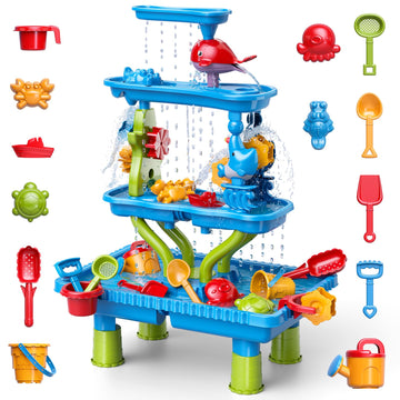 Watudou 4-Tier Sand And Water Table For Kids, Outdoor Splash And Play Activity Set For Boys And Girls Ages 3 4 5 6 7 8 Years, Su