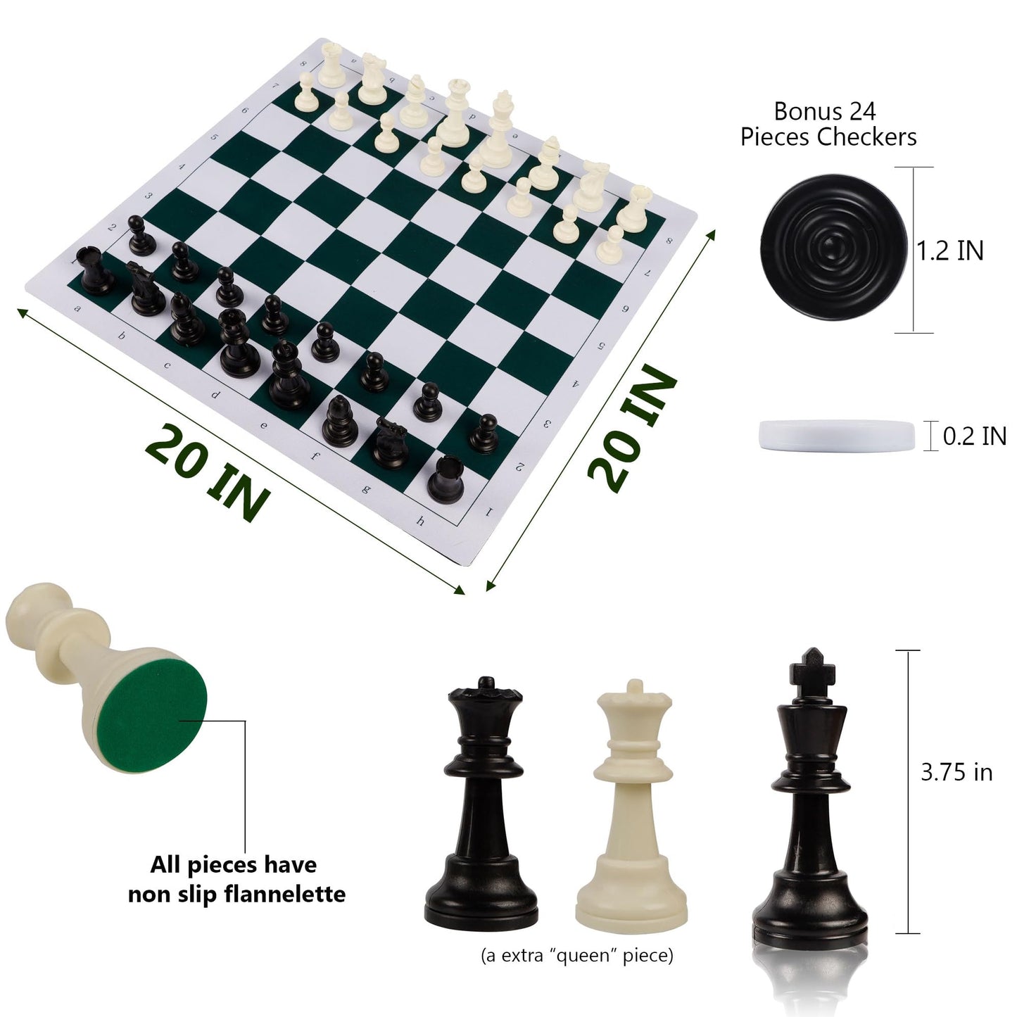 Juegoal 20' Portable Chess & Checkers Set, 2 In 1 Travel Board Games For Kids And Adults, Folding Roll Up Chess Game Sets, Extra 26 Checker Pieces, Tournament Thick Mousepad Mat With Storage Bag