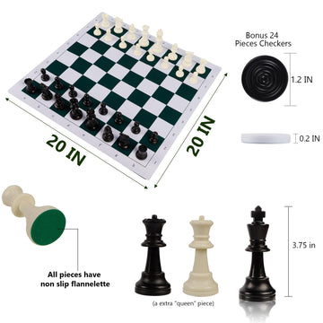 Juegoal 20' Portable Chess & Checkers Set, 2 In 1 Travel Board Games For Kids And Adults, Folding Roll Up Chess Game Sets, Extra 26 Checker Pieces, Tournament Thick Mousepad Mat With Storage Bag