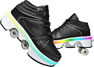 Double-Row Deform Wheel Automatic Walking Shoes Invisible Deformation Roller Skate 2 In 1 Removable Pulley Skates Skating Parkou