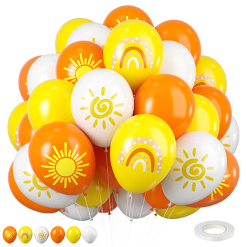 Sun Balloons, 12 Inch Yellow Orange White Latex Balloons Boho Rainbow Sunrise Printed Latex Balloons Half Sun Sunshine Balloons