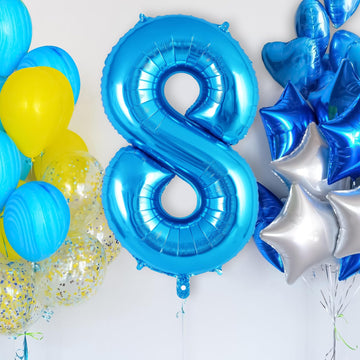 Blue Number 8 Balloon 40 Inch, Big Large Foil Helium Number Balloons, Jumbo Giant Mylar Number 8 Balloons For 8 Year Old Birthda
