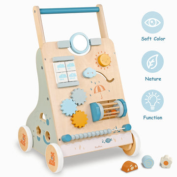 Pairpear Wooden Baby Walker, Toddler Push Walker Activity Center Toys With Shape Sorter, Montessori Walker Toy, Push Toys For Boys Girls 1 2 3 Year Old