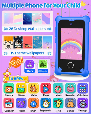BESTOONE Upgrade Kids Phone Toys for 3 4 5 6 Year Old Girls and Boys, Toddler Emulated Touchscreen Smartphone with No Calls, No