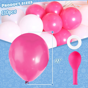 Lovestown 110Pcs Pink Latex Balloons, 12 Inch Pastel Pink Light Helium Round Balloons With Ribbon For Engagement Birthday Baby Shower Wedding Decoration Gender Reveal Party Decorations